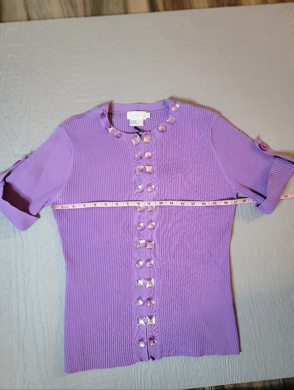 ♡Adore Lilac Ribbed Button-Front Top with Jewels And A Zipper. A-19